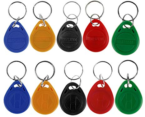 HFeng (Packung mit 10) 125 kHz RFID Zugangskontrolle Schlüsselkarte Nähe EM4100 TK4100 Keyfobs Schlüsselanhänger Smart ID Keycard für Tür Elektroschloss System NFC Token-Tag (Mix Color)