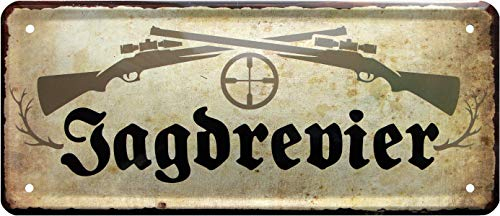 WOGEKA ART Retro Blechschild Jagdrevier Jäger Schützenverein witziger Spruch als Geschenk-Idee zum Geburtstag Weihnachten zur Dekoration 28x12 cm Vintage-Design aus Metall 942