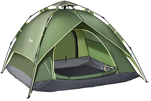 Outsunny 3 Person Camping Tent, Instant Pop Up Tent, Dome Tent with Sewn-in Groundsheet, 2 in 1 Double Layers for Camping, Hiking, Backpacking, Green