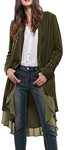 R.Vivimos Herbst Winter Damen Samt Rüschen Freizeitjacke Vintage Lang Mantel Langarm Kragenlos Schwalbenschwanz Blazer
