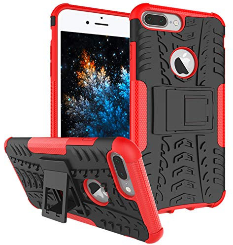 MRSTER iPhone 7 Plus Case, Tyre Pattern Design Heavy Duty Extreme Protection Case With Kickstand Shock Absorbing Detachable 2 in 1 Case Cover For Apple iPhone 7 Plus / 8 Plus. Hyun Red
