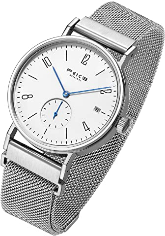 FEICE Unisex Uhr Mechanische Automatikwerk mit Saphirglas Lederarmband Ø38mm - FM201 (EdelstahlBand)