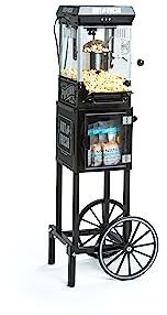 Nostalgia KPM220CTBK Carrito profesional de palomitas de maíz y concesión de 2.5 onzas con cuenco de 5 cuartos de galón, 45 pulgadas de alto, hace 10 tazas, con cucharas medidoras de aceite y granos y