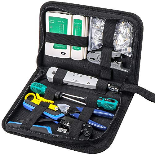 WiMas Network Computer Maintenance Tool Kit, Cable Tester Set, Portable Network Tool Kit, Crimp Stripper Tool Set with 50pcs RJ45 CAT5e Connector Plug
