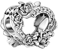 PANDORA People Offenes Herz & Rosen Charm aus Sterling Silber/Größe: 1,4cm