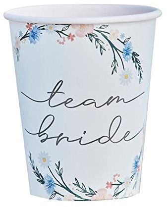 Ginger Ray Hen Party Floral Printed 'Team Partybecher aus Pappe, 8 Stück, 8 Count (Pack of 1)