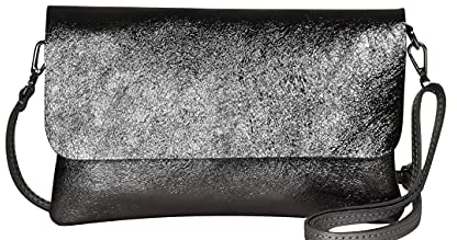 AmbraModa GLX11 - Crossbodytas, Clutch, telefoontas van echt leer met afneembaar en verstelbare schouderriem, passend voor mobiele telefoons en tablets tot 7 inch (Anthrazit Metallic)