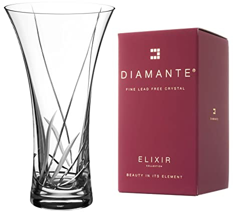 DIAMANTE Hollow Sided Vase ‘Meadow’ Crystal Trumpet Vase - Lead Free Crystal Glass (21.5cm)