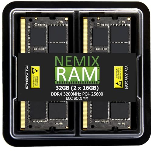 Nemix Lot de 2 barrettes de mémoire RAM DDR4-3200 PC4-25600 ECC SODIMM 2Rx8 32 Go