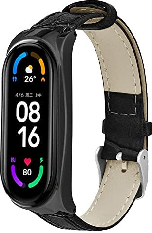 MVRYCE Cinturino Mi Band 6, Cinturino in Vera Pelle 200mm-240mm Cinturino di Ricambio Sottile con Struttura in Metallo Compatibile con Mi Band 5/Mi Band 6 Smart Watch (Y01)