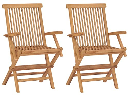 vidaXL 2X Teak Massiv Gartenstuhl mit Armlehnen Klappbar Holzstuhl Klappstuhl Stuhl Stühle Gartenmöbel Terrassenstuhl Balkonstuhl Essstuhl