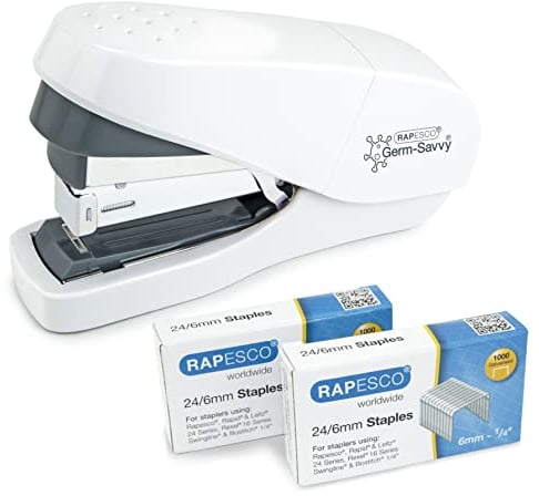 Rapesco 1689 ECO Flachheftung Heftgerät Less Effort mit 2000 Stück 24/6mm Heftklammern, 35 Blatt Heftleistung, Braucht 24/6 mm Heftklammern, Weiß