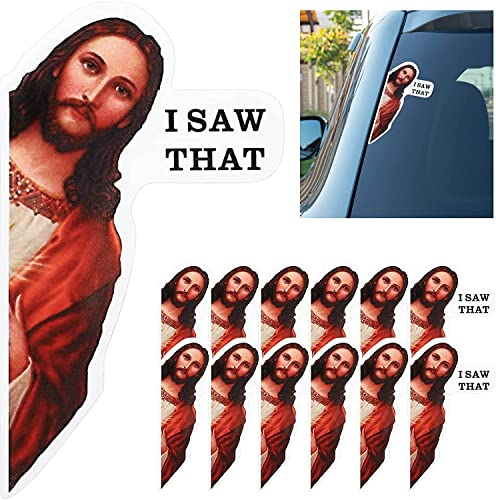 ROSETOR 12 Stück I Saw That Jesus Aufkleber - Fahrzeug Vinyl Lustige Inspirierende Auto-Aufkleber Abziehbilder (15,2 cm)