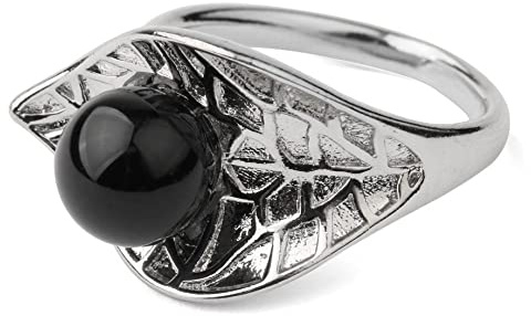 Natürlicher Schwarzer Obsidian-Ring Kristall-Silber-Farben-Baum-Blatt-Ring Verstellbarer Damen-Ring Mit Offenem Stein Reiki-Balance-Knöchel-Finger-Ringe Ewigkeitsring Für Frauen, Mädchen, Männer