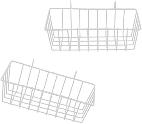 Cesta de pared de alambre de hierro blanco de 2 piezas con gancho para colgar, organizador de pared para panel de rejilla, soporte de estante de almacenamiento de alambre