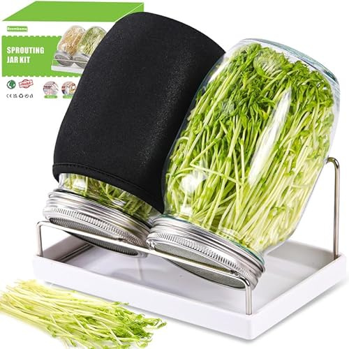 Premium Sprouting Jar Kit 2-Wide Mouth Mason Jars with Mesh Sprout Lids