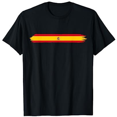 Spain thin flag for Men and Women Camiseta Unisex-Adultos Bandera España T-Shirt Negro Manga Corta Talla Pequeña