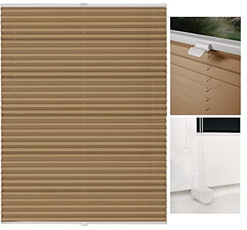 metablo Plissee nach Maß Klemmfix-Plissee ohne Bohren Blickdicht Lichtdurchlässig inklusive Klemmträger Plisseerollo für Fenster und Tür Sichtschutz Cappuccino B: 30-40 cm, H: 151-200 cm