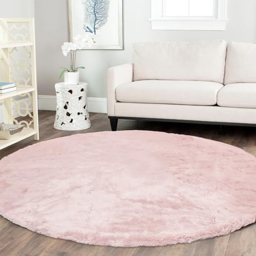 Latepis Tapis Rond Rose Fausse Fourrure 180 cm Doux Chambre Tapis Salon Descente de Lit Moelleux Grand Lavable Poil Ras