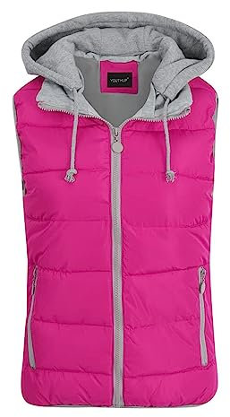 YOUTHUP Gilet Femme Hiver Casual Chaud Gilet à Capuche Ultra Légère Gilet sans Manche Zippée, Rose Rouge, XXL