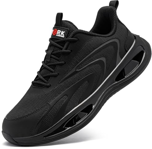 LARNMERN Zapatos de Seguridad para Hombre Zapatillas de Seguridad Protección contra Destrozos Amortiguación Transpirabilidad Ligeros Mode Comodidad(Negro Malla,40.5EU)