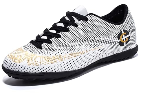 Hsnava Fußball Schuhe Fußballschuhe Kickschuhe Jungen Kunstrasen Fussballschuhe Kinder Outdoor Football Shoes Weiß TF 34EU