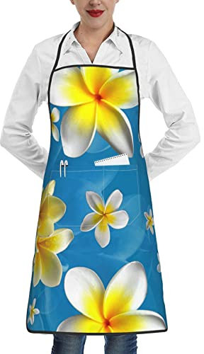 FJQWKLF Küchenschürzen mit Jasmin-Aufdruck für Damen, Latzschürze mit Tasche, Küchen-Kochschürzen zum Kochen, Backen, Gartenarbeit, Unisex