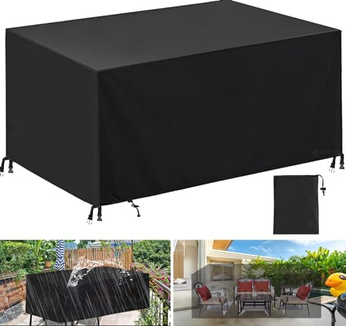 Housse Salon de Jardin, Très Résistant 420D Oxford Tissu Imperméable Housse de Table de Jardin, Housse de Protection Anti-UV Résistant Au Froid Coupe-Vent avec Corde