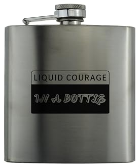 Stainless Steel Flask - Full Colour, Reads Liquid Courage in a Bottle - Christmas & Birthday Ideas - Whiskey, Tequila, Vodka Hip Flask