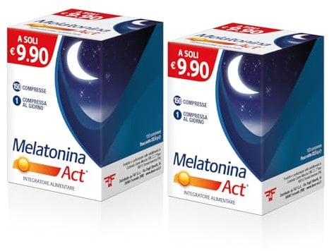 Melatonina Act 1mg, Integratore Alimentare a Base di Melatonina 1MG, 2 Confezioni da 150 Compresse