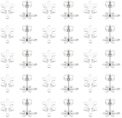 UNICRAFTALE 60 Stück 201 Edelstahl Schneeflocken Ohrstecker 12 mm Schneeglöckchen Ohrstecker Mit Schlaufen 0.7 mm Stift Metall Ohrstecker DIY Ohrring Zubehör Für Die DIY Schmuckherstellung