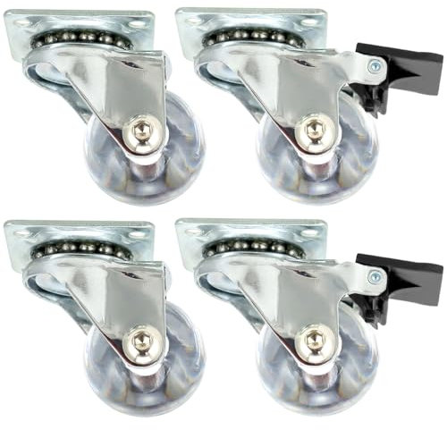 QWORK® 4stk. 35 mm Transparent Lenkrollen Fußbodenschonendes Polyurethan Möbelrolle, Tragkraft 35 kg (2 Bremse 2 ohne Bremse)