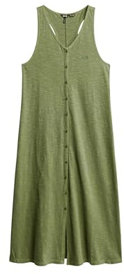 Superdry Damen Beach Jersey Midi-Kleid Olivgrün Kaki 38