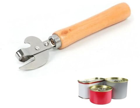 QRZLP Abrelatas manual, abridor de latas multifuncional de acero inoxidable con mango de madera, abrebotellas de lata, herramienta sacacorchos para restaurante, hogar, camping.