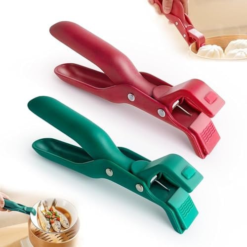 2PCS Multi-Purpose Anti-Scald Bowl Holder Clip (Green+Red),Silicone Non-Slip Heat Insulation Anti-Scald Clip,Anti-Scalding Hot Plate Tongs Bowl Clips,for Kitchen