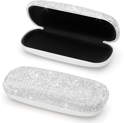 Soleebee Brillenetui Hardcase, Bling Strass Hartschalen Brillenetui Brillenbox Tragbar Brillenorganizer Reisen Brillenbox Aufbewahrung für Damen Brillen Sonnenbrille (Silber)