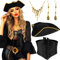 JeVenis Schwarzer Piratenhut Piratenkapitän Kostüm Zubehör Set Piraten Stirnband Wrap Totenkopf Halskette Taillengürtel Halloween Kapitän Piraten Kostüm Karneval Musik Festival Outfit