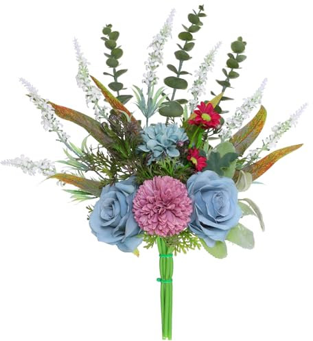 Tifuly Artificial Fake Flowers,Blue Roses Artificial Flowers Silk Flowers Bouquet for Table Centrepiece Home Office Wedding Decoration