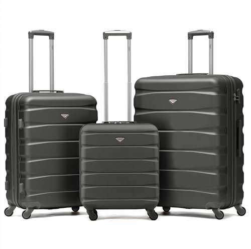 Flight Knight Lot De 3 Moyen Et Grand Valises Rigides Legeres en ABS A 4 Roues Cabine Bagage A Main pour Plus De 60 Compagnies Aeriennes -easyJet, Jet2 Et Taille Max Ryanair (Priority) 55x40x20cm