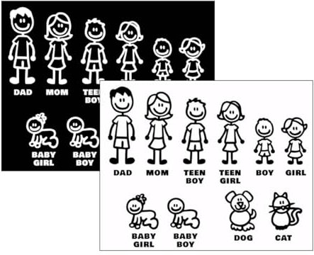 Personalisierte Familie Auto Sticker, 2 Satz Familie wasserdichte Auto Aufkleber, Auto-Aufkleber für die Familie, klebt auf jeder glatten Oberfläche, für Auto Motorrad Fahrrad Boot, Schwarz, Weiß