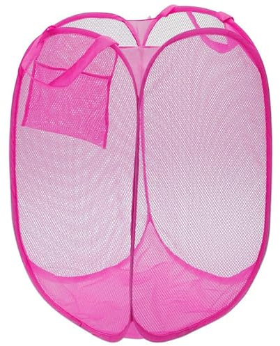 Murago - Wäschekorb ca.58x32x32cm - Pink - mit Henkel faltbar Pop up Mesh Netz klappbar für Reisen Camping Kinderzimmer Rosa Deko Stoff Korb Pfandflaschen Behälter