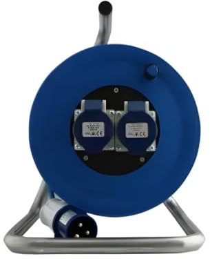 CONNEXION 25m Cable Reel 240V Outdoor Extension Lead 2 Way 16 Amp Sockets and Plug IP44 Rated 1.5mm Heavy Duty Cable Made in UK