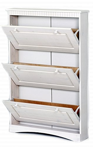 clever-moebel Schuhschrank aus Kiefernholz im Landhausstil Schrank Kommode (weiß, 3 Klappen)