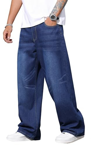 Zewool Mens Baggy Hip Hop Jeans Wide Leg Skater Jeans Casual Loose Fit Denim Pants Streetwear Straight Leg Relaxed Fit Y2k Classic Vintage Extreme Motion Skateboard Jogging Joggers,B10 Medium Blue,XL
