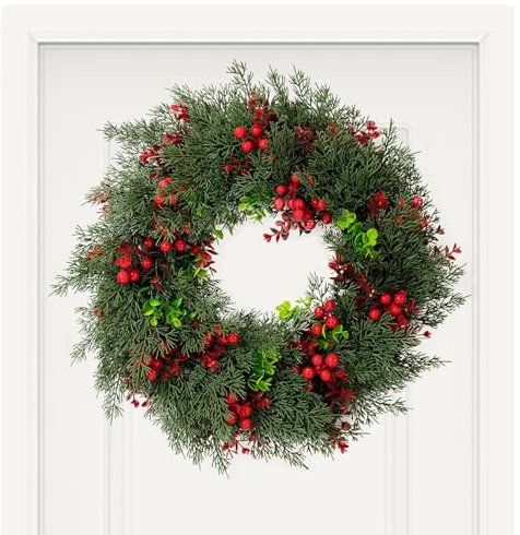 Weihnachtskranz für die Haustür, 50,8 cm, künstlicher Weihnachtskranz, Weihnachtsblätter, Dekoration, rote Beeren-Girlande, Dekoration, Weihnachtskranz für Tür, Zuhause (50 cm)