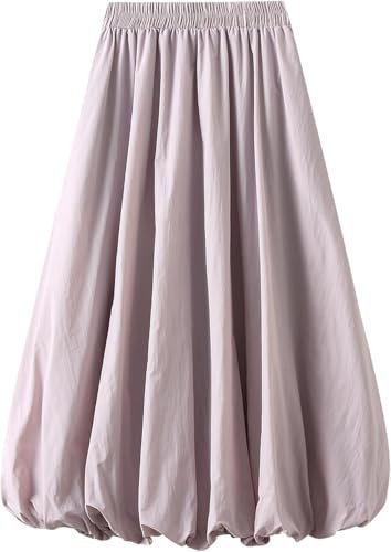 ThiCc Gonna lunga da donna Y2K Bubble Maxi gonna a palloncino elegante a vita alta plissettata a sbuffo a trapezio gonne casual con orlo a volant gonne fluide, Viola, Taglia unica