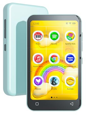 TIMMKOO 80GB Kids MP3 Player with Bluetooth and WiFi, Parental Controls, Pre-Installed Spotify, Spotify Kids, Audible, 4 Touch Screen MP4 Music Player Up to 1TB (Teal)