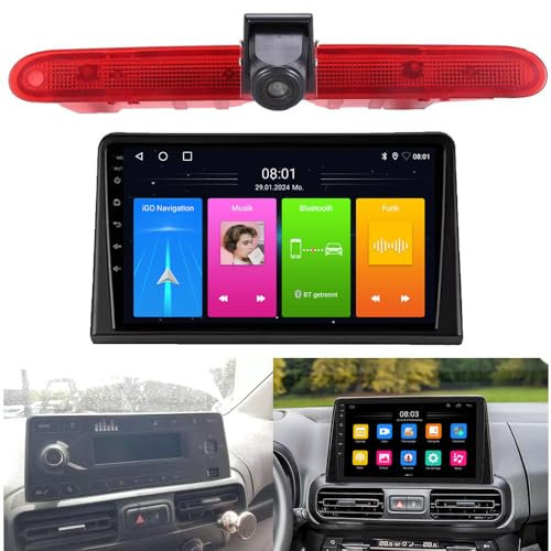 9 Zoll Carplay/Android Radio Autoradio GPS Navigation Player +HD Nachtsicht Auto Rückfahrkamera, Ersatz für to-yota Proace City Verso/Citroen Berlingo/Opel Combo/Limousine X19/Partner Tepe/Rifter