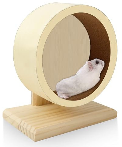 WPPQWP Hamsterrad Holz, 15cm Laufrad Hamster, Hamsterrad Leise für für Zwerghamster, Degus Rennmäuse, Mit Ersatz-Korkstreifen (Mittel)