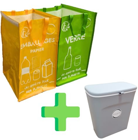 Kit de Recyclage (Version Couleur) - Sacs de tri selectif - kit de tri - Poubelle Compost - Poubelle Recyclage - Composteur